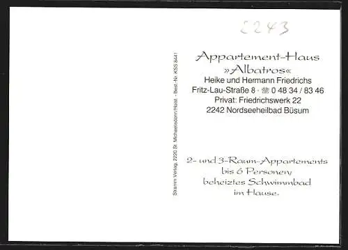 AK Büsum / Nordseebad, Appartement-Haus Albatros, Bes. Heike & Hermann Friedrichs, Fritz-Lau-Str. 8