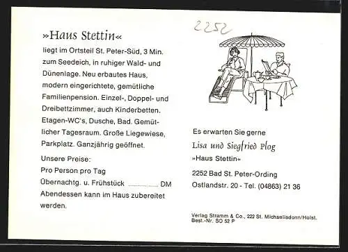 AK Bad St. Peter-Ording, Pension Haus Stettin, Bes. Lisa & Siegfried Plog, Ostlandstrasse 20