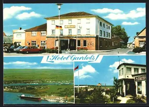 AK St. Michaelisdonn / Brunsbüttel, Hotel Gardels, Inh. Jens Peters, Luftaufnahme der Ortschaft