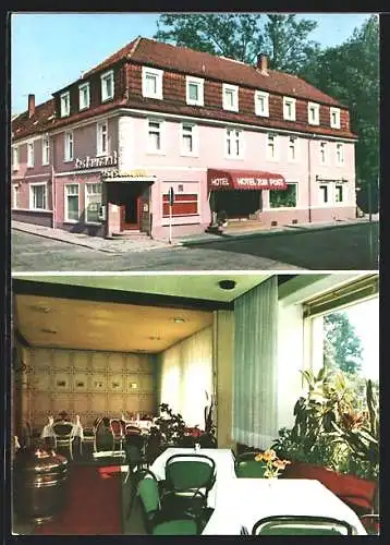 AK Seesen / Harz, Züchner-Hotel Zur Post, Aussen- und Innenansicht