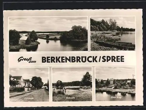 AK Berkenbrück / Spree, Dorfstrasse, Roter Krug, Badestelle