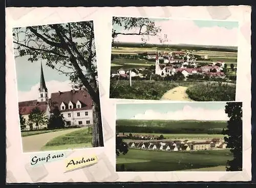 AK Aschau / Mühldorf, Kirche, Gesamtansichten der Ortschaft