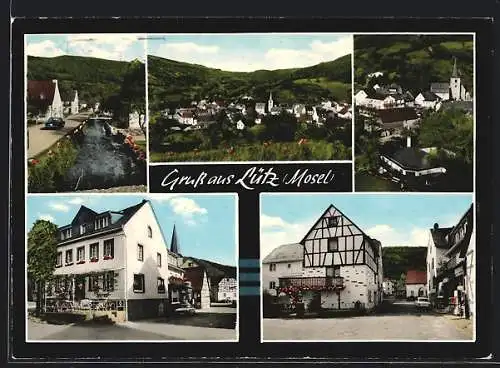 AK Lütz / Mosel, Pension-Café Nikolai, Ortspanoramen
