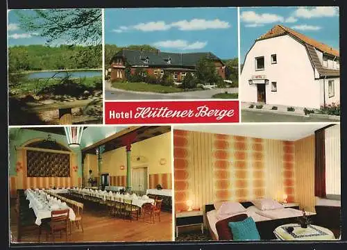 AK Brekendorf, Hotel-Restaurant Hüttener Berge, Bes. Heinrich Reimer, Aussen- und Innenansichten