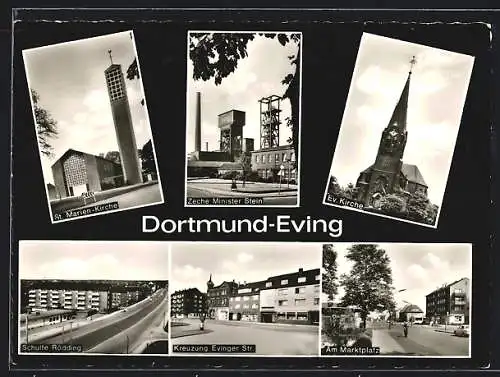 AK Dortmund-Eving, Ev. Kirche, Zeche Minister Stein, St. Marien-Kirche, Evingerstrasse, Schulzte Rödding