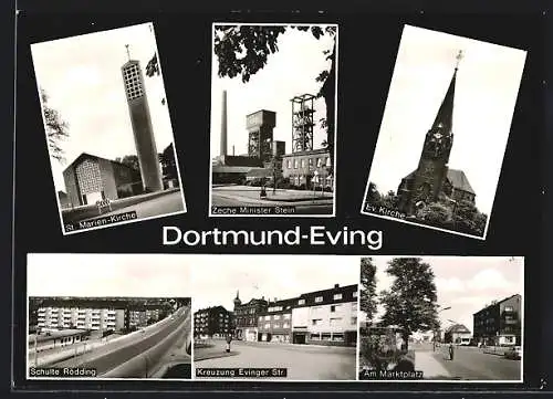 AK Dortmund-Eving, Ev. Kirche, Zeche Minister Stein, St. Marien-Kirche, Evingerstrasse, Schulte Rödding