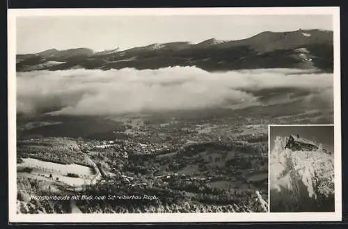 AK Hochsteinbaude im Winter, Ausblick nach Schreiberhau