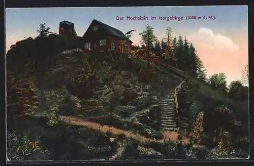 AK Hochsteinbaude, Aufgang zur Baude im Isergebirge