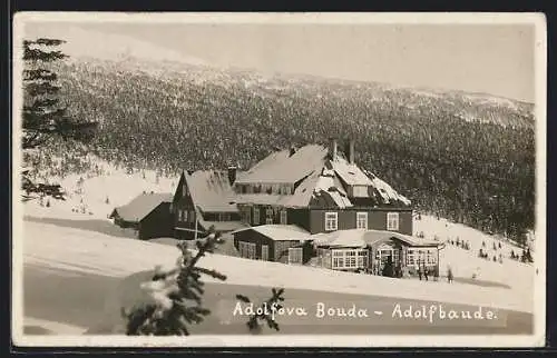 AK Adolfbaude im Winter, Adolfova Bouda
