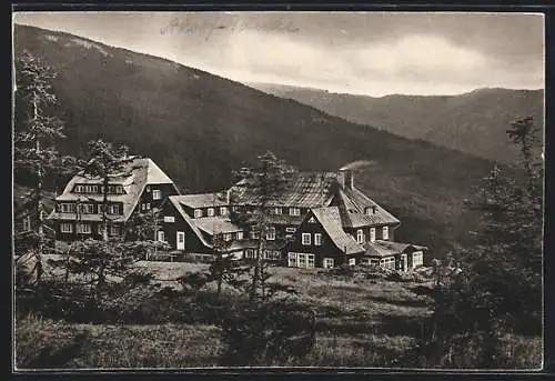 AK Adolfbaude, Panorama mit Riesengebirge