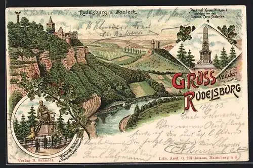 Lithographie Rudelsburg, Burg und Saaleck