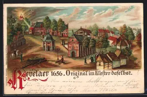 Lithographie Kevelaer, historische Ansicht des Klosterlebens