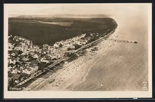 AK Bansin / Ostseebad, Gesamtansicht mit Strand, Fliegeraufnahme