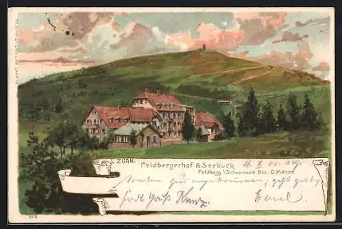 Künstler-Lithographie Ludwig Zorn: Feldberg i/Schwarzwald, Feldberghof & Seebuck