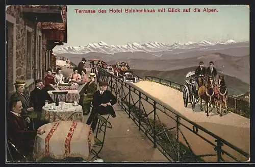 AK Belchen, Terrasse des Hotel Belchenhaus mit Blick auf die Alpen