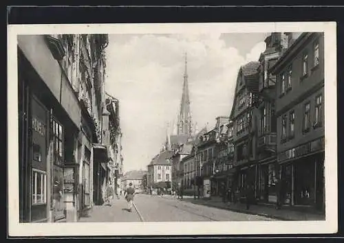 AK Mühlhausen, Partie im Steinweg mit Blick zur Kirche