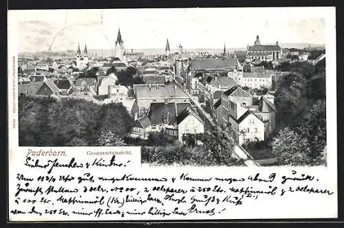 AK Paderborn, Stadtpanorama aus der Vogelschau