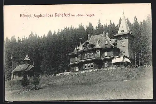 AK Rehefeld i. sächs. Erzgeb., Königl. Jagdschloss mit Wald