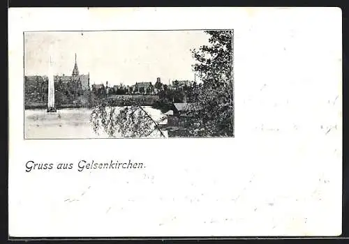 AK Gelsenkirchen, Stadtansicht mit Parksee