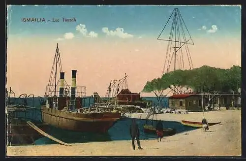 AK Ismailia, Lac Timsah, Dampfer im Hafen