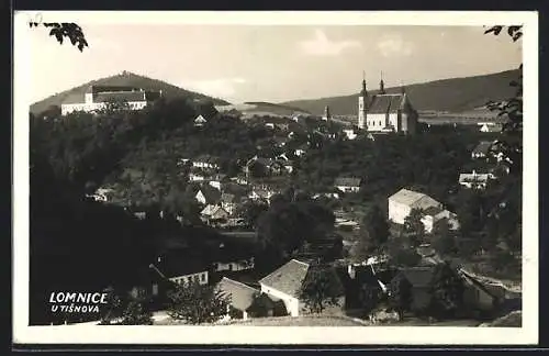 AK Lomnice, Ortsansicht mit Kirche