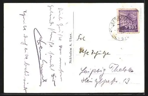 AK Lomnice, Ortsansicht mit Kirche