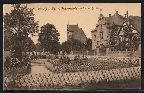 AK Coswig i. Sa., Friedensplatz und alte Kirche