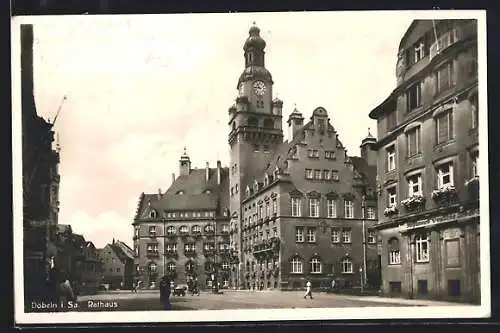 AK Döbeln, Teilansicht mit Rathaus