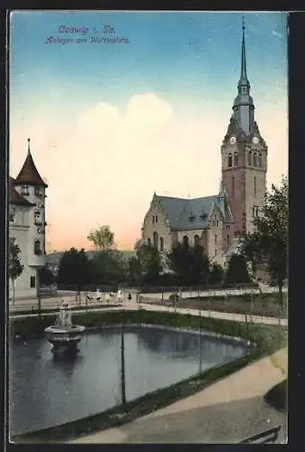 AK Coswig /Sa., Anlagen am Wettinplatz