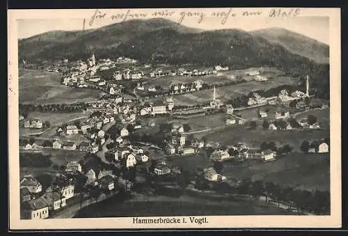 AK Hammerbrücke i. Vogtland, Totalansicht von einem Berg aus