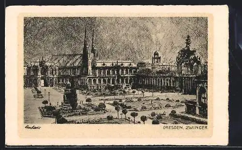 Künstler-AK Dresden, Blick zum Zwinger