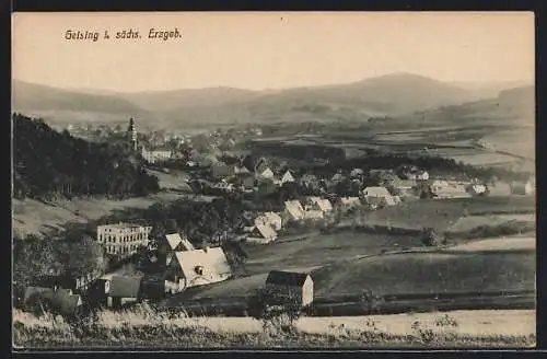 AK Geising i. sächs. Erzgeb., Totalansicht von einem Berg aus