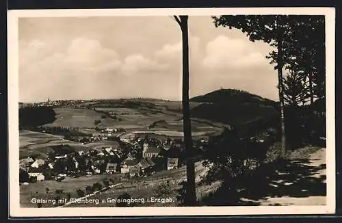 AK Geising, Totalansicht mit Altenberg und Geisingberg im Erzgebirge