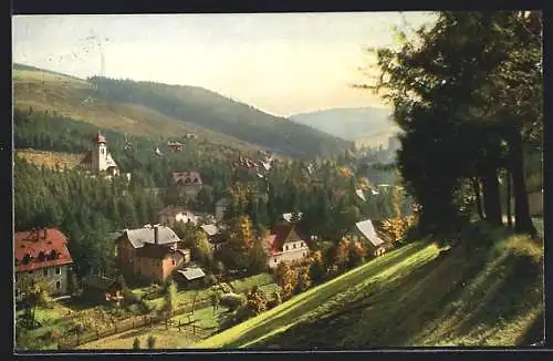 AK Kipsdorf, Blick von Ober-Kipsdorf nach Tal und den Höhenzügen