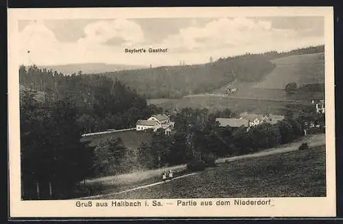 AK Hallbach, Partie aus dem Niederdorf mit Seyfert`s Gasthof