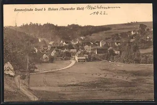 AK Grund b. Mohorn (Tharandter Wald), Ortsansicht von einem Berg aus