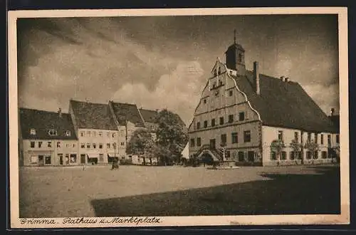 AK Grimma, Rathaus u. Marktplatz