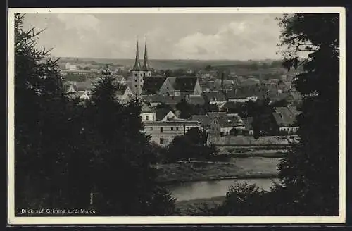 AK Grimma a. d. Mulde, Ortsansicht aus der Vogelschau