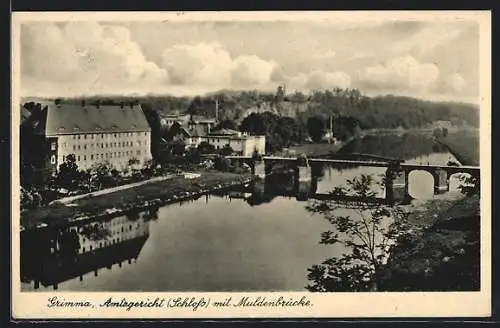 AK Grimma, Schloss mit Amtsgericht und Muldenbrücke