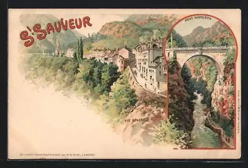 Lithographie St. Sauveur, Panorama & Pont Napoleon