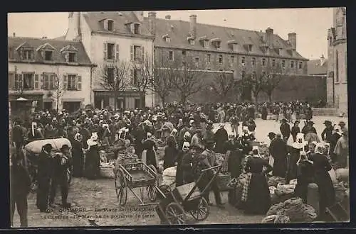 AK Quimper, La Place Saint-Mathieu - La Caserne, Kartoffelmarkt