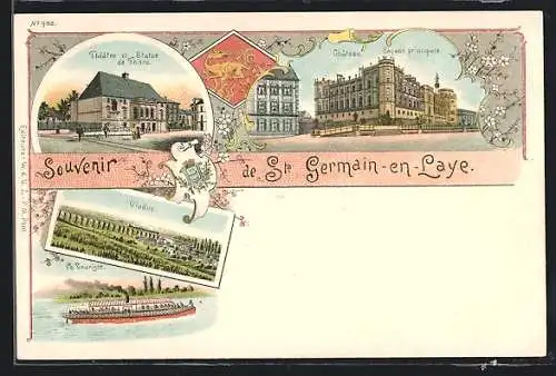 Lithographie St. Germain-en-Laye, Chateau, Le Touriste, Theatre, Viaduc