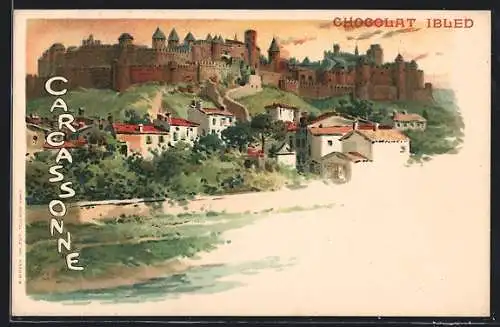 Lithographie Carcassonne, Chocolat Ibled, Panorama