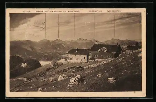AK Unterkunftshaus Vorderkaiserfelden, Ansicht mit Guffert, Schonnenendjoch, Trainsjoch, Roter Wand, Brünnstein