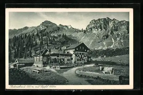 AK Bodenschneid-Haus, Berghütte mit Gipfelpanorama und Strasse