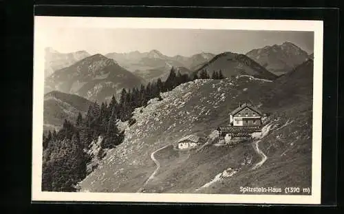 AK Spitzstein-Haus, Berghütte mit Umgebung und Gipfelpanorama