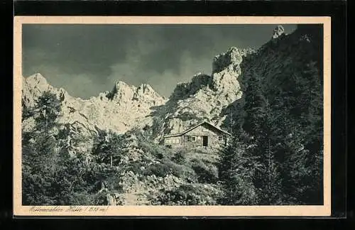 AK Mittenwalder Hütte, Berghütte mit Gipfelblick