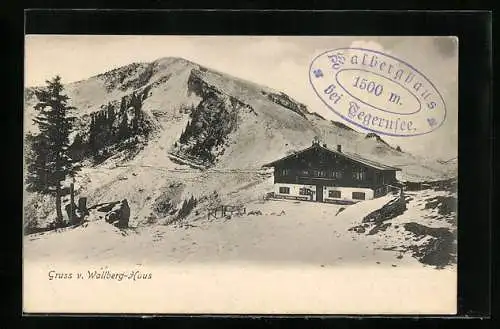 AK Wallberg-Haus bei Tegernse, Berghütte mit Umgebung im Winter