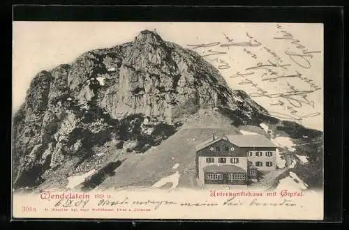 AK Unterkunftshaus Wendelstein, Partie mit Gipfel