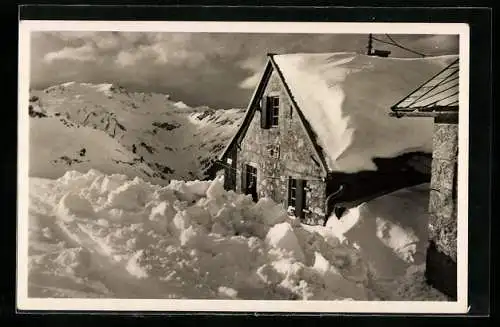 AK Prinz Luitpoldhaus, Berghütte gegen gr. Daumen im Winter